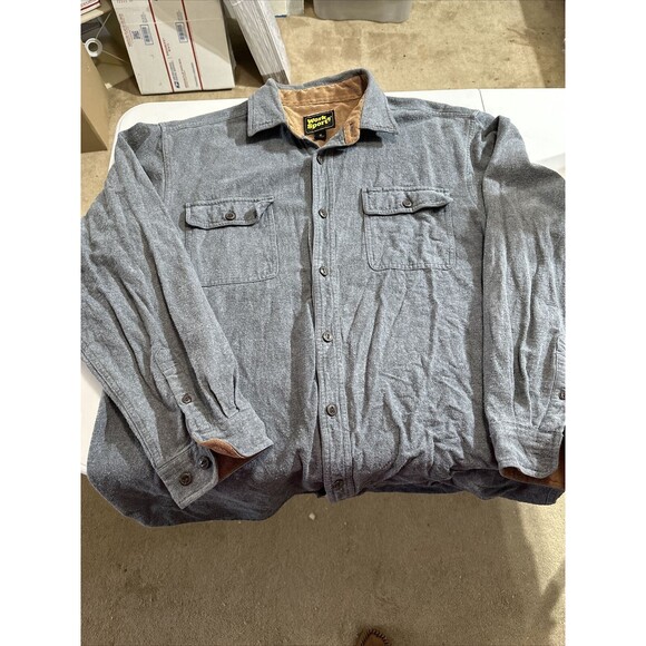 Work n Sport XL Gray Flannel Shirt Jacket Button Up Corduroy Trim - Picture 1 of 5